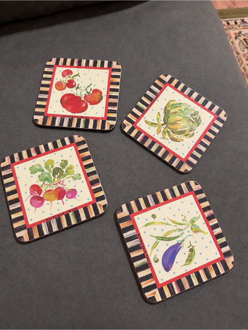 MacKenzie-Childs “Freshly Picked” Coaster Set of 4, NIB